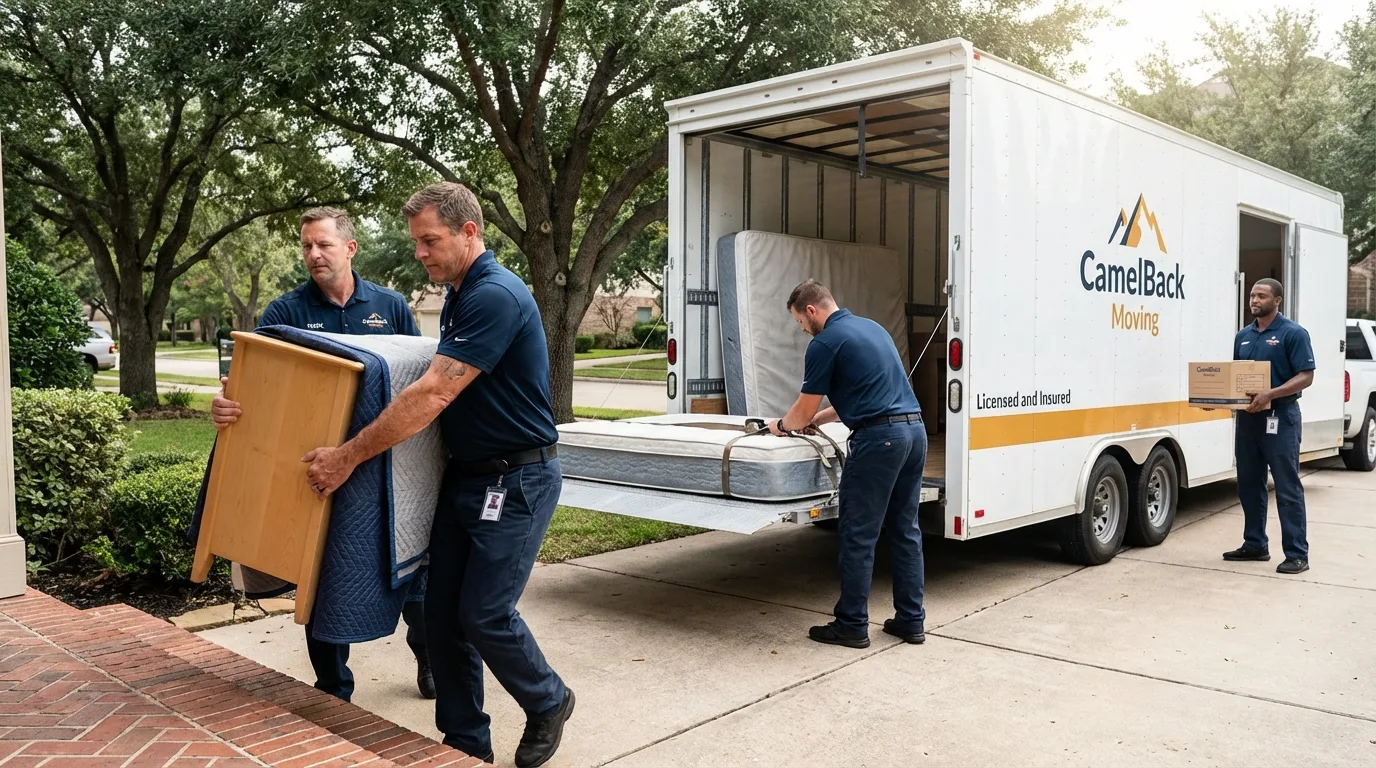 Crew loading residential truck for cross-state move from Minonk, IL