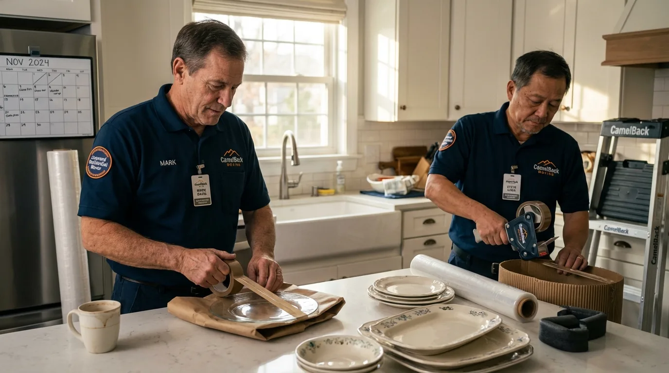 Professional crew packing kitchen dishware in Minonk, IL